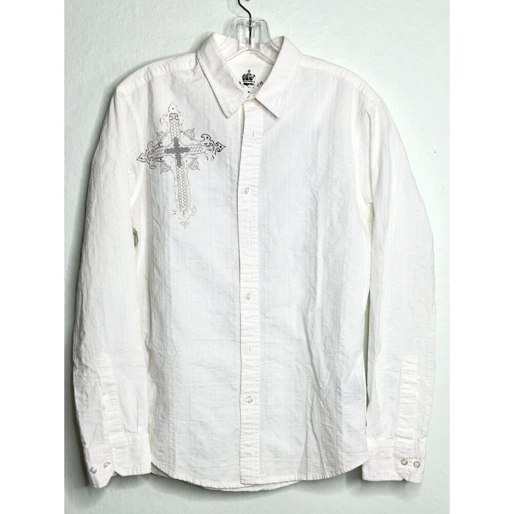 Helix White Graphic Cross Button Down Shirt Sz. Sm. Affliction #33